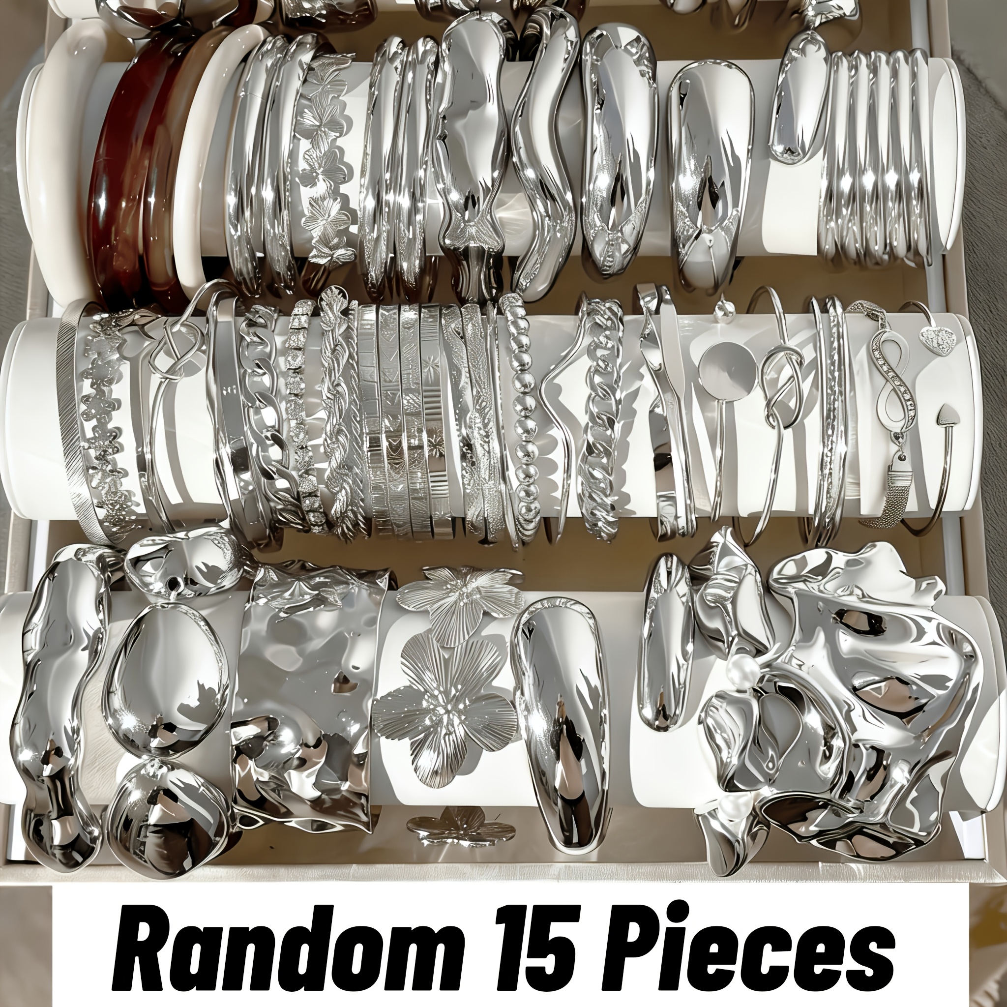 TEMU Of 15pcs Sets: Retro, Minimalist, Fashionable, And Versatile Six-pointed Star Braided Wide Bracelet Sets-unisex, Perfect For Casual Attire,