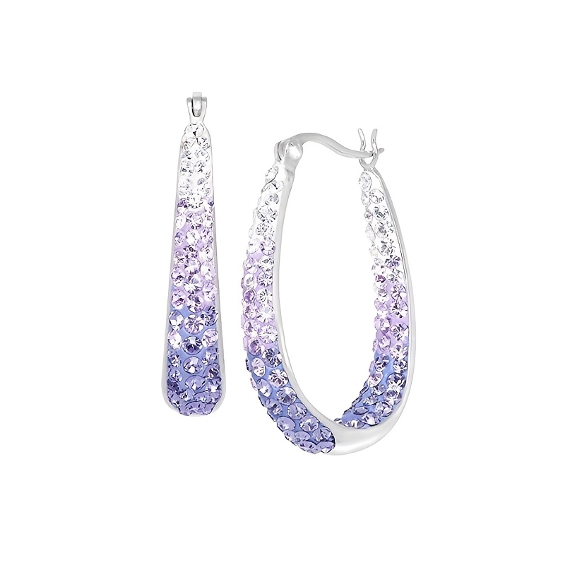 TEMU Luxurious Fashion Bi-tone Micro-pave Synthetic Zirconia Multicolor Women's Couple Earrings Holiday Gift Party Summer Outing All-match Sexy