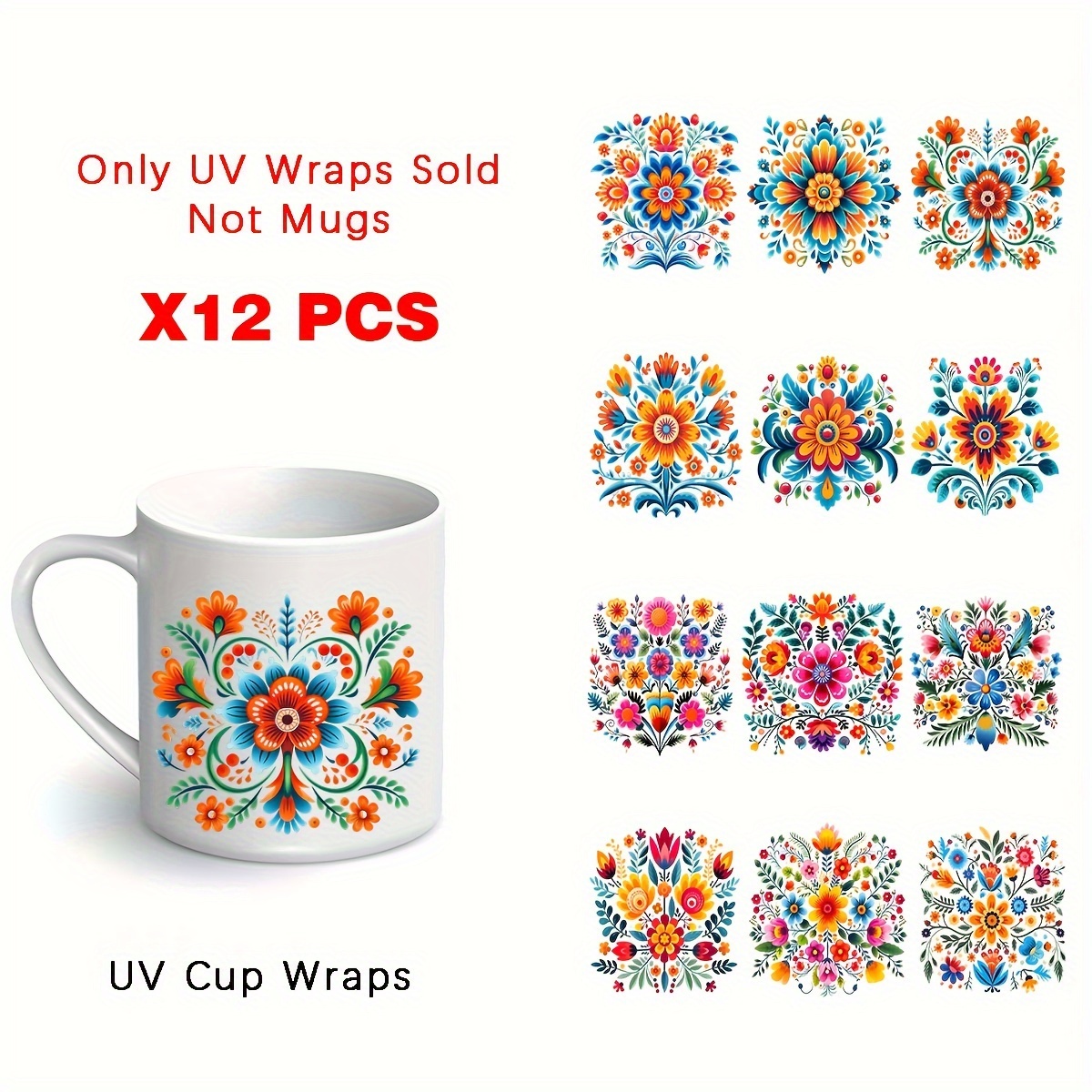 

12pcs Mexican Uv Dtf Set - 3d For Diy , Ceramics, Glassware & Laptops - Decorative