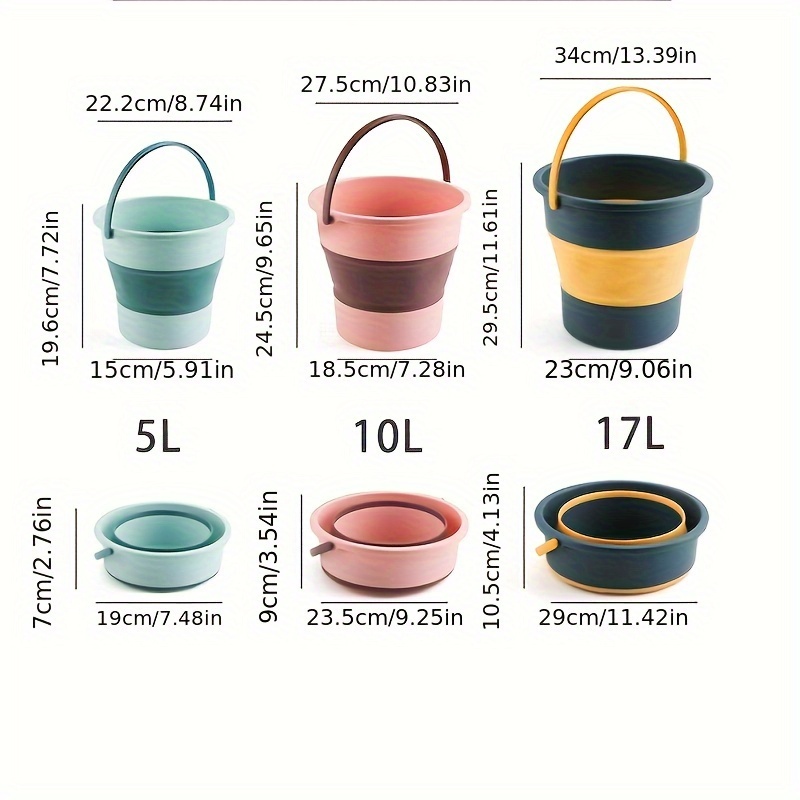 1pc portable folding bucket with plastic handle multipurpose round water pail for outdoor fishing camping travel home use car wash living room glass wall floor compatible details 0