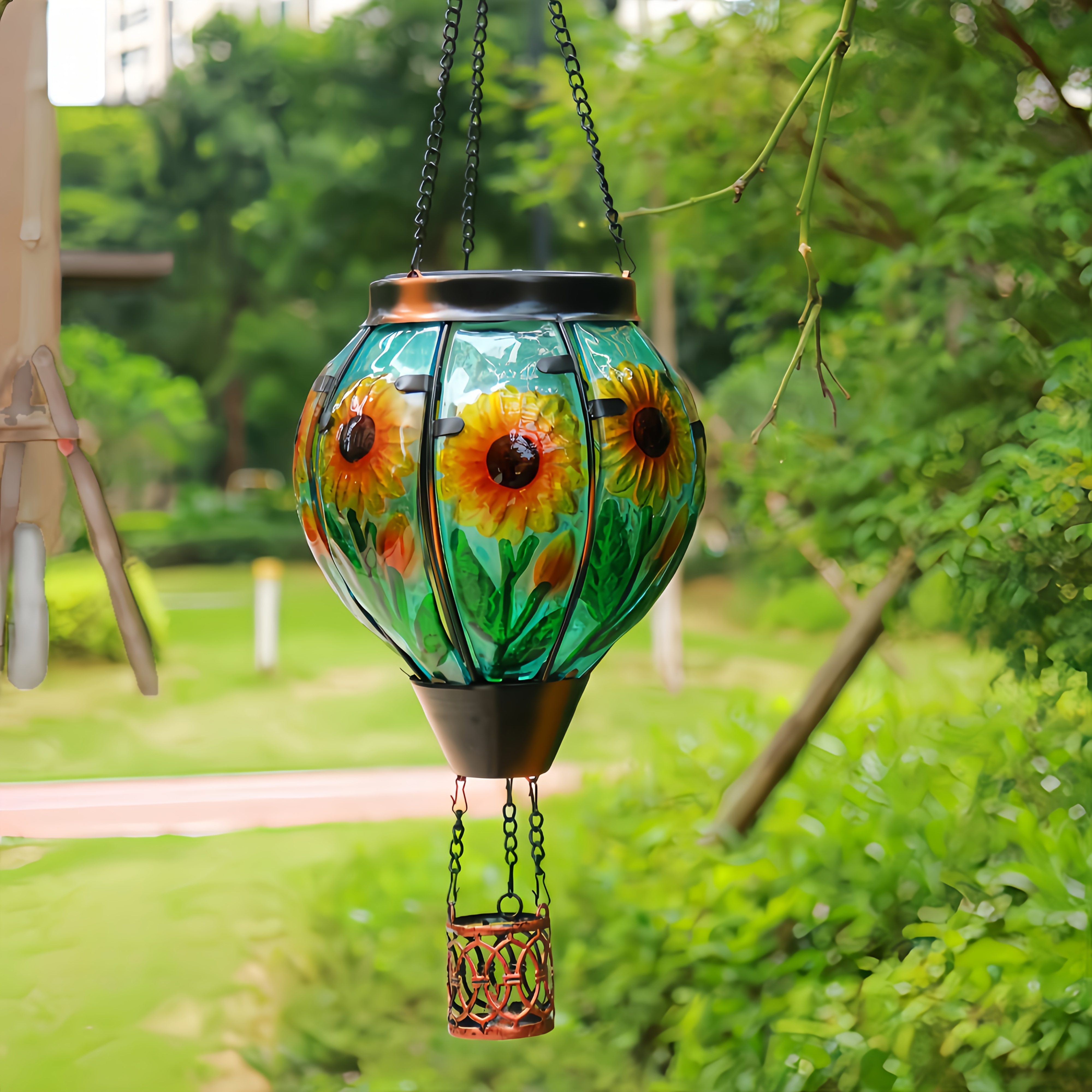 TEMU Solar Hot Air Balloon Lantern, Flickering Flame Garden Hanging Decorative Solar Light With Candlestick Glass Lantern For Patio, Garden, Porch,
