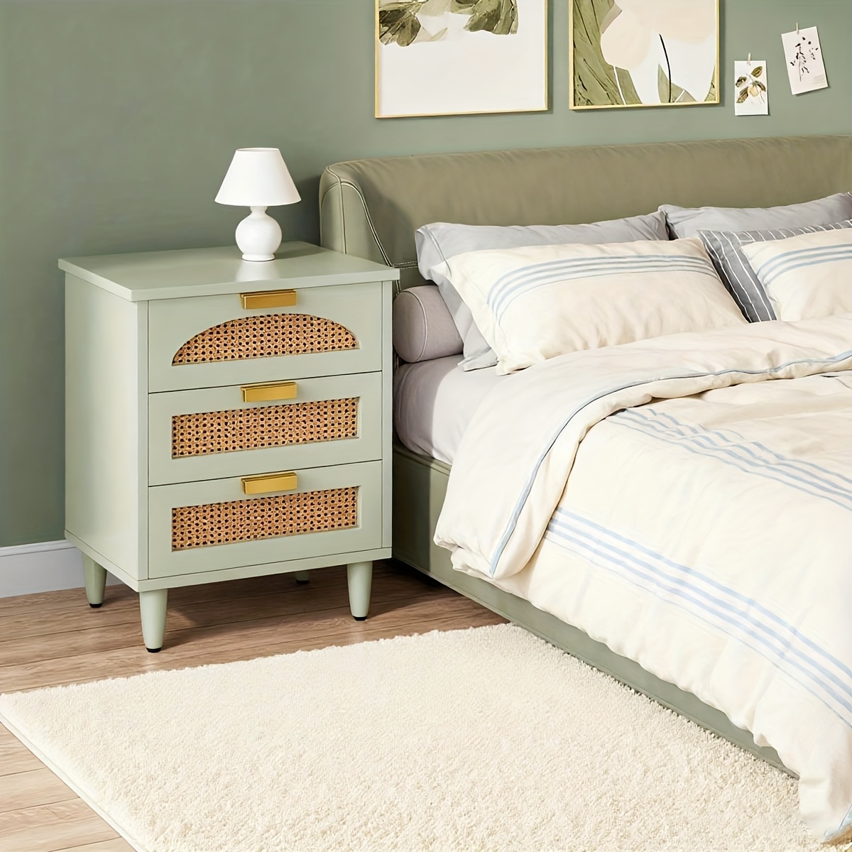 rattan nightstand mint green end drawers couch - Temu