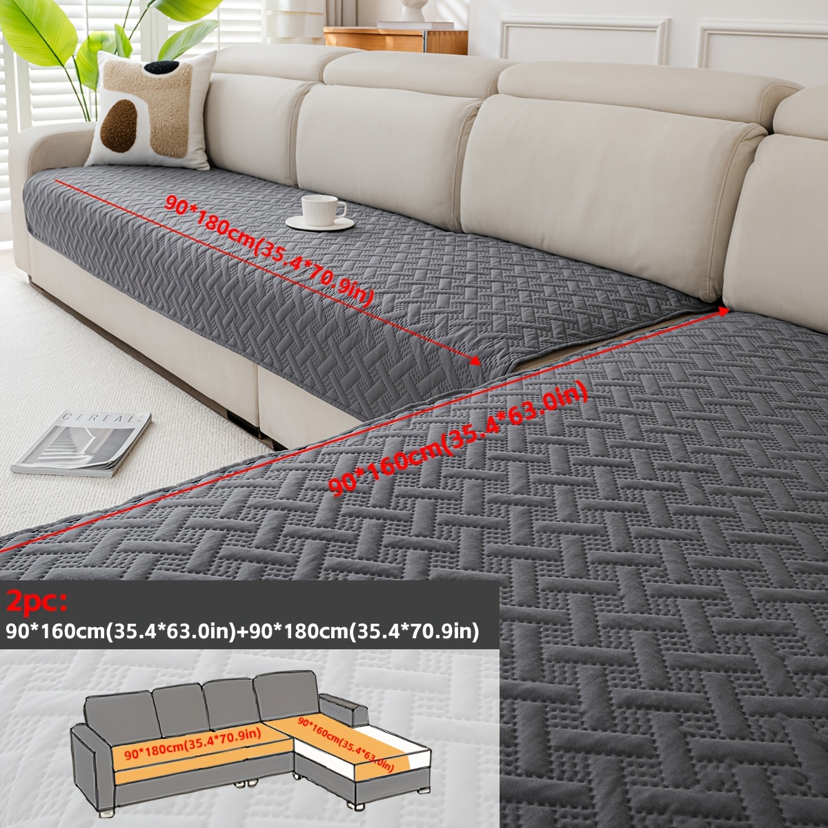 2pcs Technology Geometric Embossed Non-slip Sofa Cushion For Living Room, L-shaped Sofa Protector Pad, Machine Washable & Easy To Clean, Pet-friendly, Ideal For Home Decoration & Sofa Protection