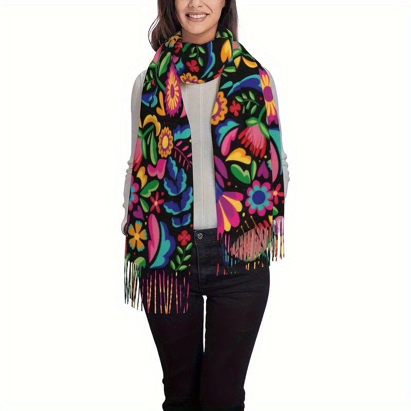 elegant mexican floral tassel shawl soft warm polyester Temu Germany