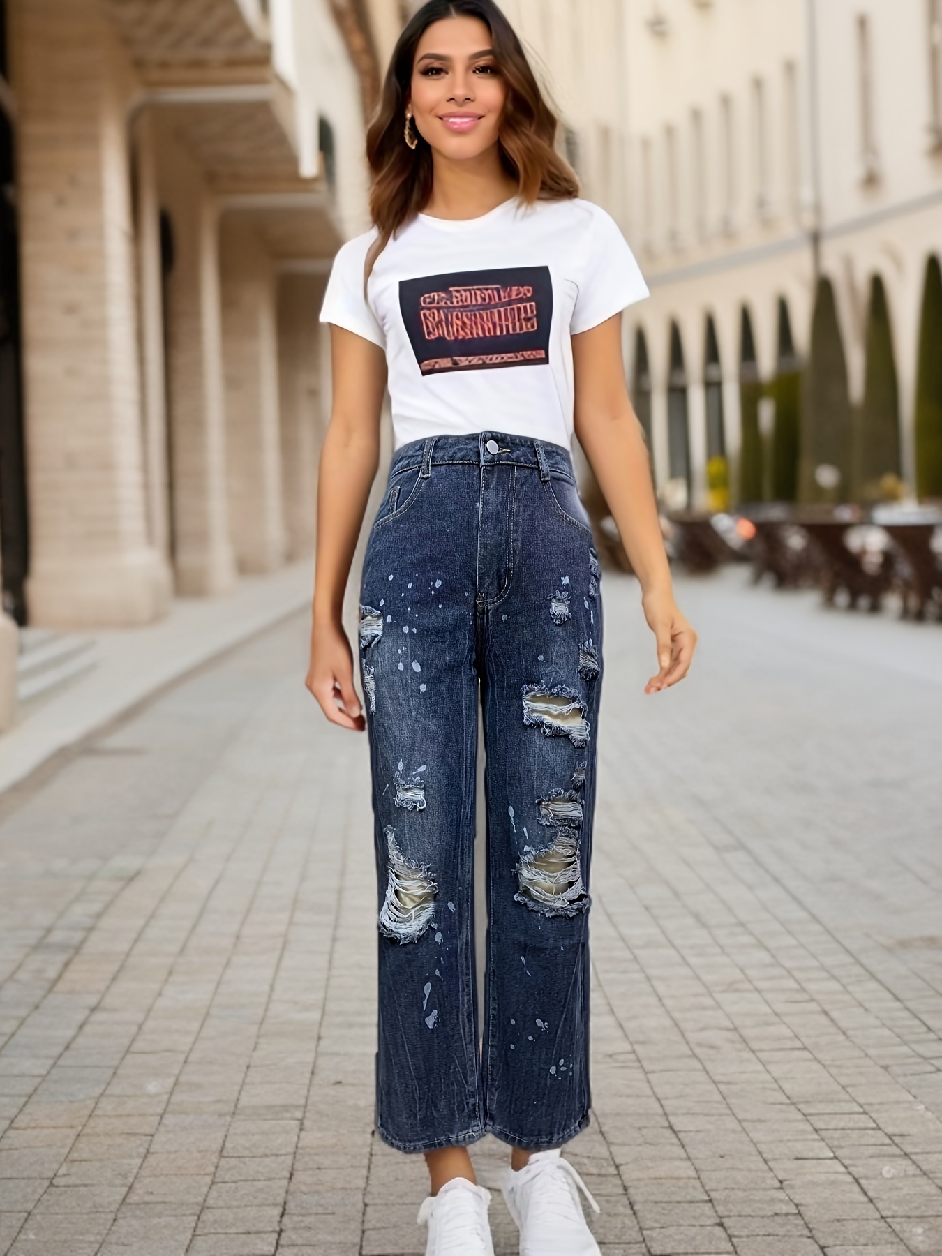 Women Baggy Jeans High Waisted Wide Straight Leg Distressed Denim Pants  Loose Vintage 90s Jean Streetwear Trousers