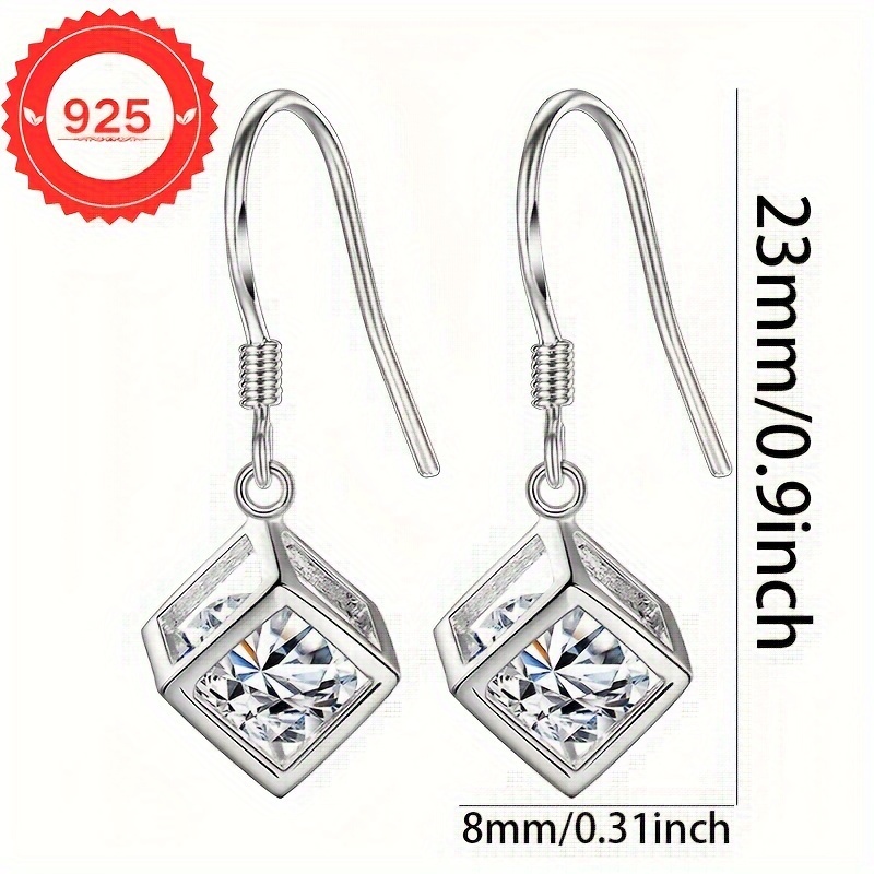 S925 Silver Geometric Cube Earrings for Girls