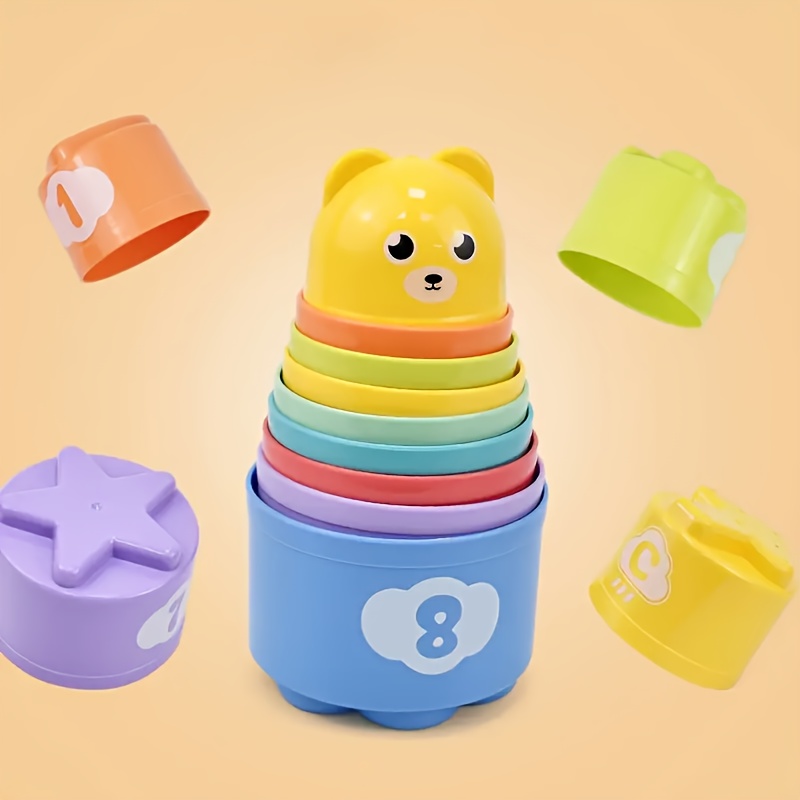 Colorful 9pcs Stacking Cups Toy for Toddlers, Fine Motor Skills Development