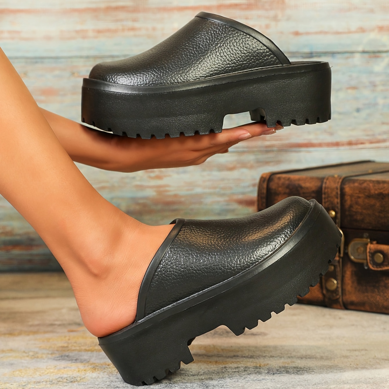 Women's Platform Backless Slide Sandals Waterproof Round Toe - Temu