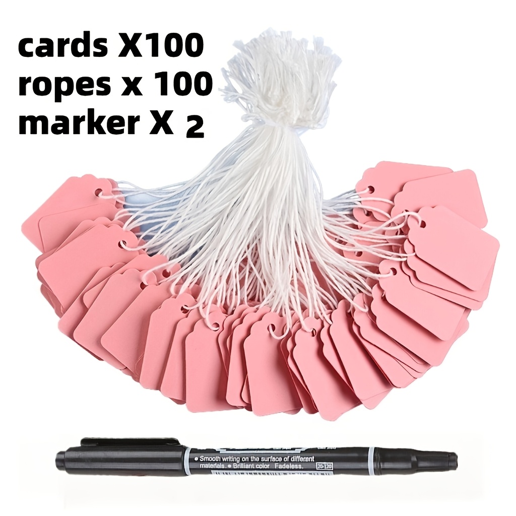 TEMU 202pcs (100pcs Cards And 100pcs Strings And 2pcs Pens) Price Tags, Easy To Write On, Blank Price Stickers Versatile Product, Perfect For Wedding