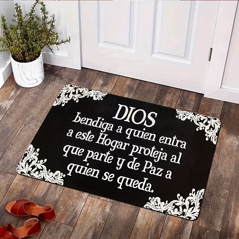 TEMU Quick Dry Welcome Mat - Doormat With Inspirational Spanish Quote, Floral Border Design, Non-slip Backing, Perfect For Indoor/outdoor Use In