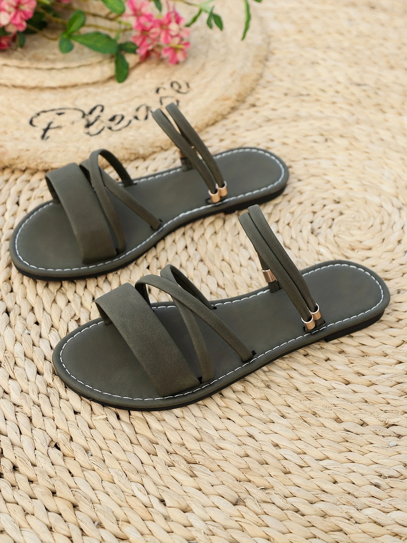 womens adjustable crisscross strap flat sandals open toe beach slippers with synthetic cover upper rubber sole for casual vacation summer comfortable breathable toe footwear crisscross sandals durable traction sole strappy sandals details 5