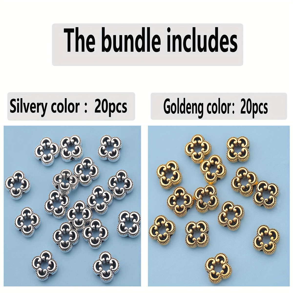 TEMU 40pcs/20pcs Perles d'espacement de fleur à creuses, perles d'espacement carrées de 10 mm, perles perforées texturées double face, perles