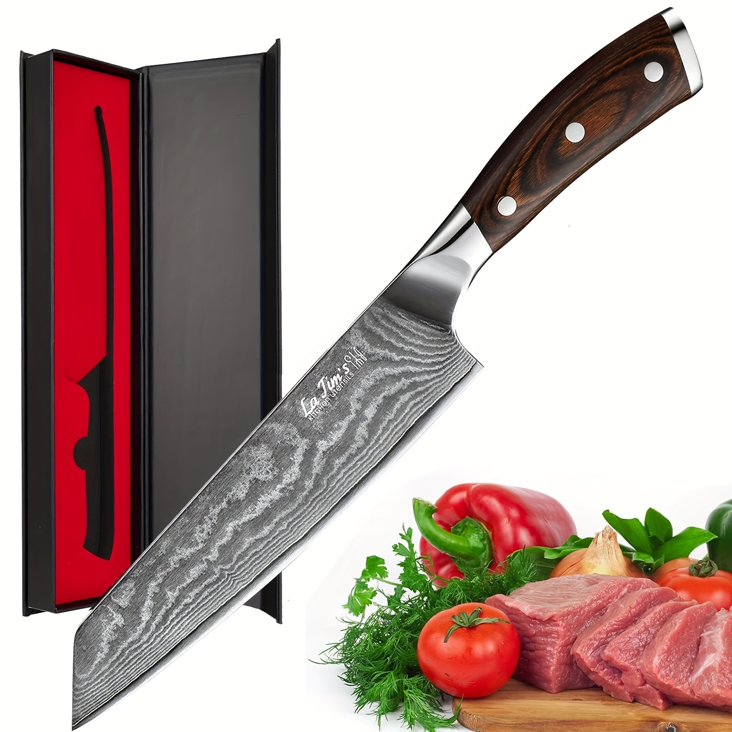 

Latim Damascus Professional Chef Knife, 8 Inch Knife Japanese Vg10 Steel Blade With Ergonomic Handle And Gift Box