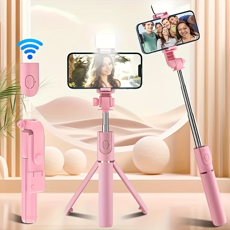 Scalable Phone Selfie Stick with Built-in Fill Light Telescopic Phone Selfie Stick with Built-in Light, Professional Live Streaming Tripod, Wireless Remote 360° Rotating Smartphone Tripod for Hiking/Travel/Vlog/Outdoor