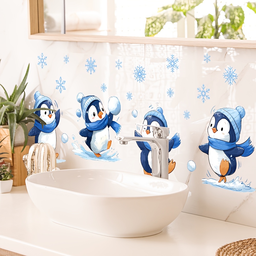 TEMU 1pc Wall Sticker, Blue Snowflake Winter Sticker, Waterproof Self-adhesive Decorative Wall Decal For Bathroom Toilet
