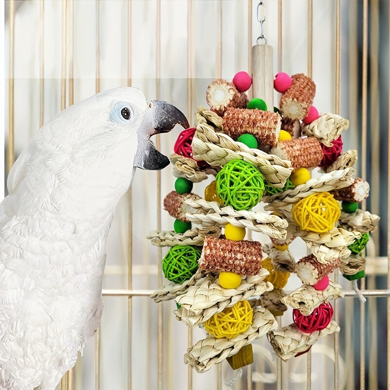 

Parrot Chewing Toy With Natural Corn Husk, Rattan Treat-toy For Birds, Durable Cage Plaything For Various Parrots, , African Greys & - 1 Pack
