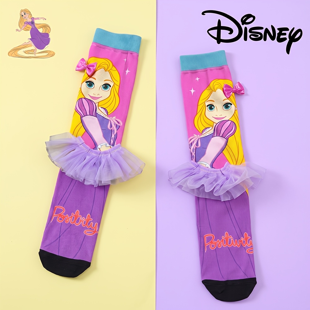 TEMU Halloween 1 Pair Princess Socks Suitable For Parties, School & Casual Attire - Knee-high Stockings With Snow White & Iconic Princess Characters,