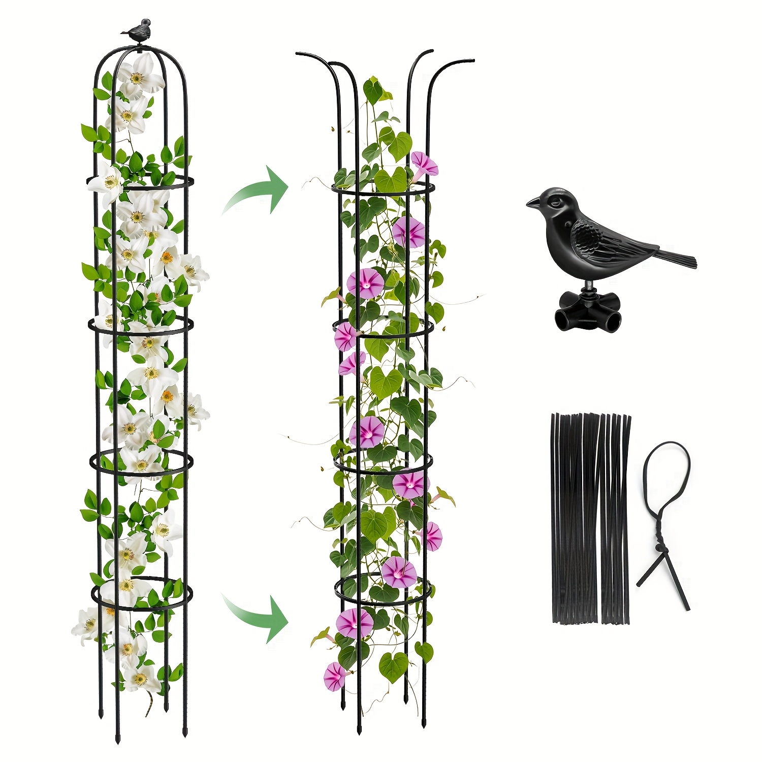 TEMU Lot de 1 ou 2 treillis pour plantes grimpantes d'extérieur, obélisque de jardin de 74 pouces, support de plante haut en métal revêtu antirouille