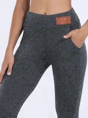 2 pcs slim high waist sports warm pants with velvet with pockets comfortable and soft suitable for autumn and winter details 10