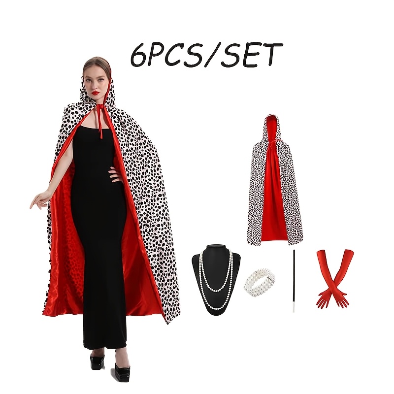 TEMU Ensemble de fête des années 1920, 6 pièces : Cape longue à capuche + Gants rouges + Collier + Bracelet + Haut-de-. Convient pour et les