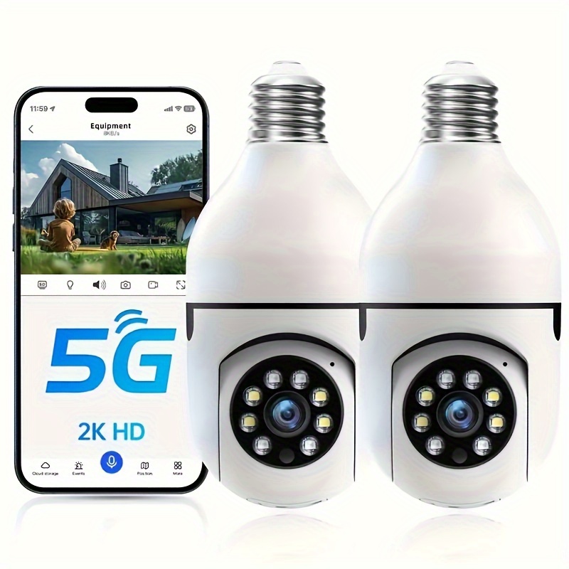 

2-piece Bulb Security Camera, 2k Bulb Security Camera 5g/2.4ghz, Wireless Outdoor Security Camera, Automatic Body Detection, Motion Detection, Alexa-compatible Color Night Vision Bulb Camera