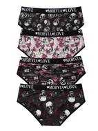 4-teiliger damen-schlafwäscheset - gothic skull & floral-druck, atmungsaktive high-waist-slip mit love-band, bequeme und sexy unterwäsche für den , high-waist-slip