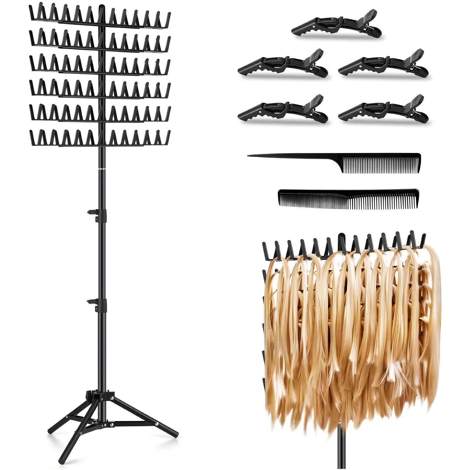 

Braiding Hair Rack Standing Hair Extension Holder Hanger, 144 Pegs Hair Divider Rack For Braiding Hair Separator Stand Display Stand