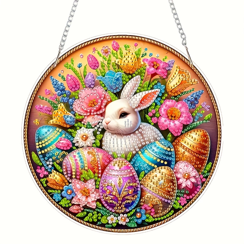 

Easter Bunny Diamond Art Kit - Diy Acrylic Pendant With Sparkling Rabbit In Garland Design, Craft Supplies, Rabbit Accessories