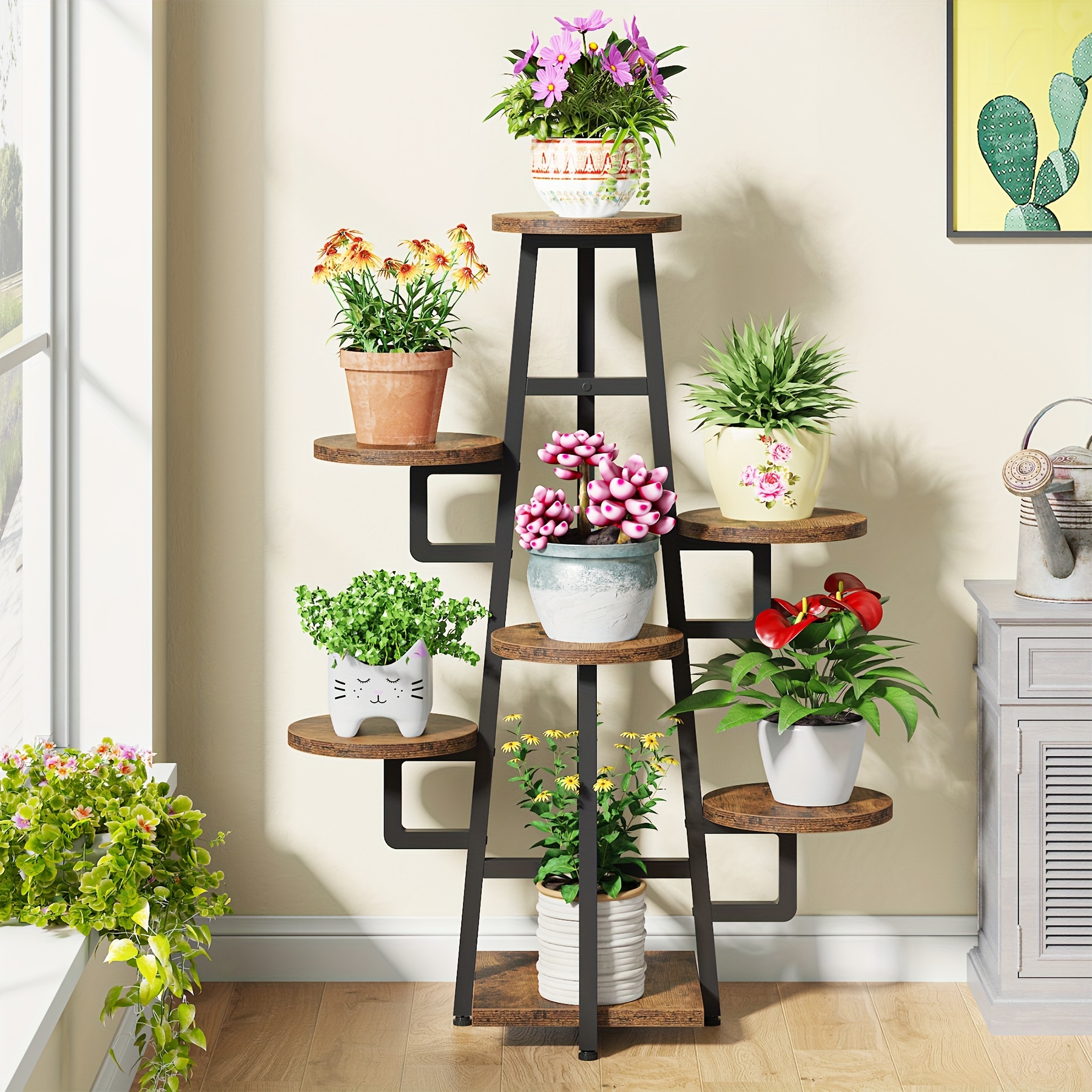 

7 Stand For Multiple Plants, Wooden Organizer For