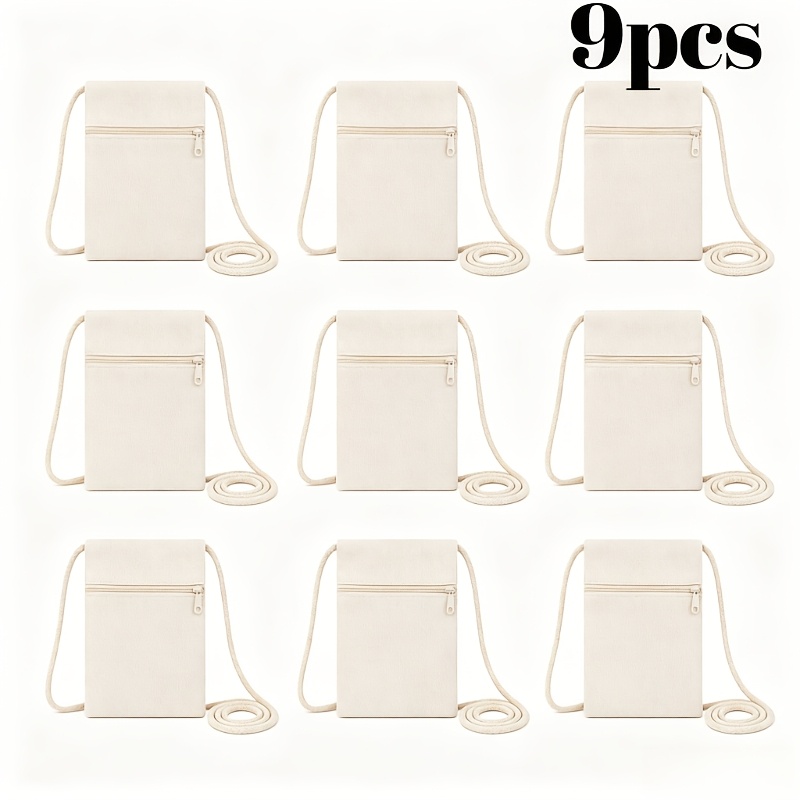 TEMU 9pcs Set Of Blank Shoulder Bags, 5.12x6.69 Inch Small Crossbody Pouches With Front Zipper Pocket, Suitable For Heat Transfer And Daily Storage,