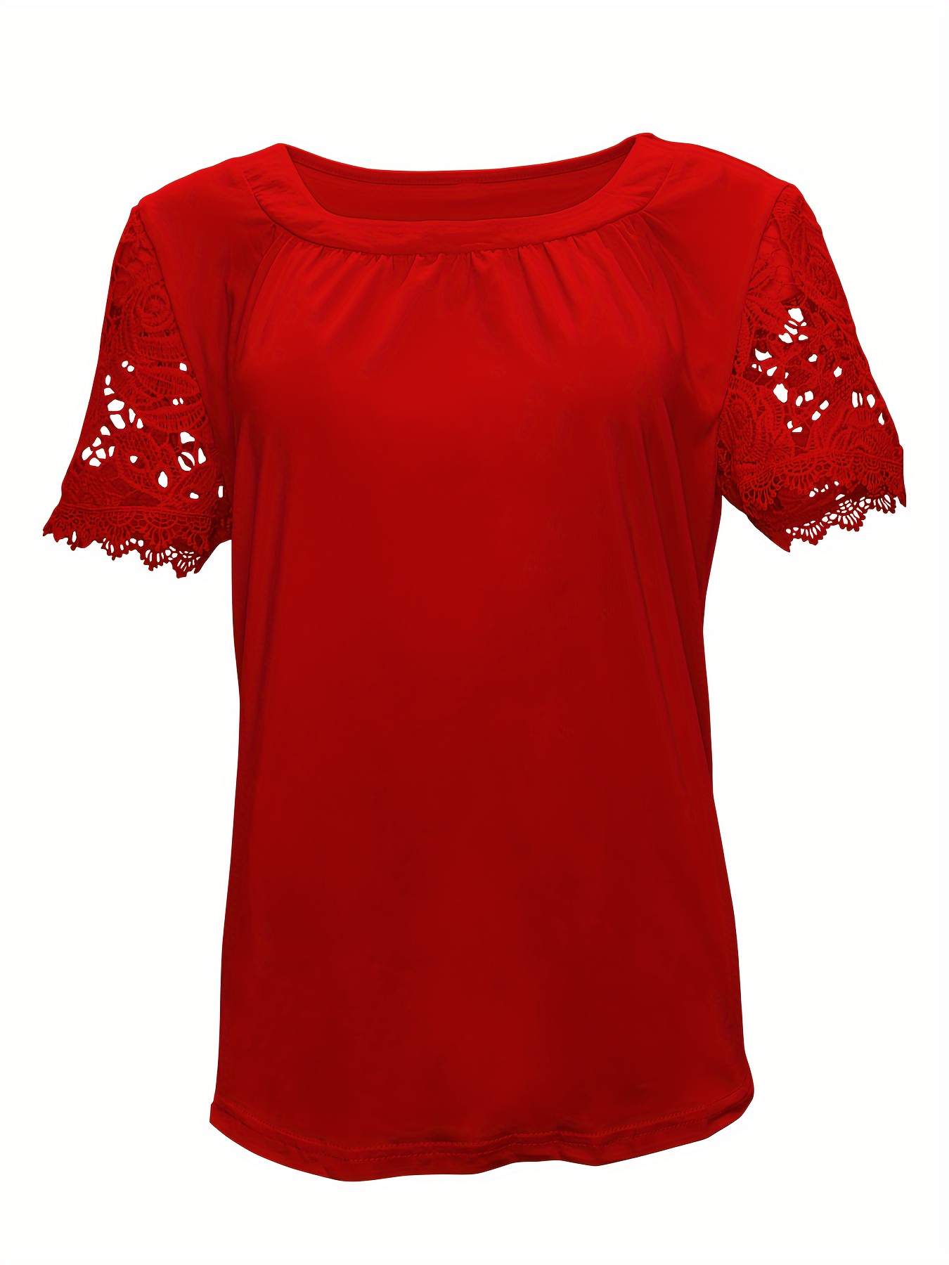 plus size solid lace stitching t shirt casual short sleeve Temu