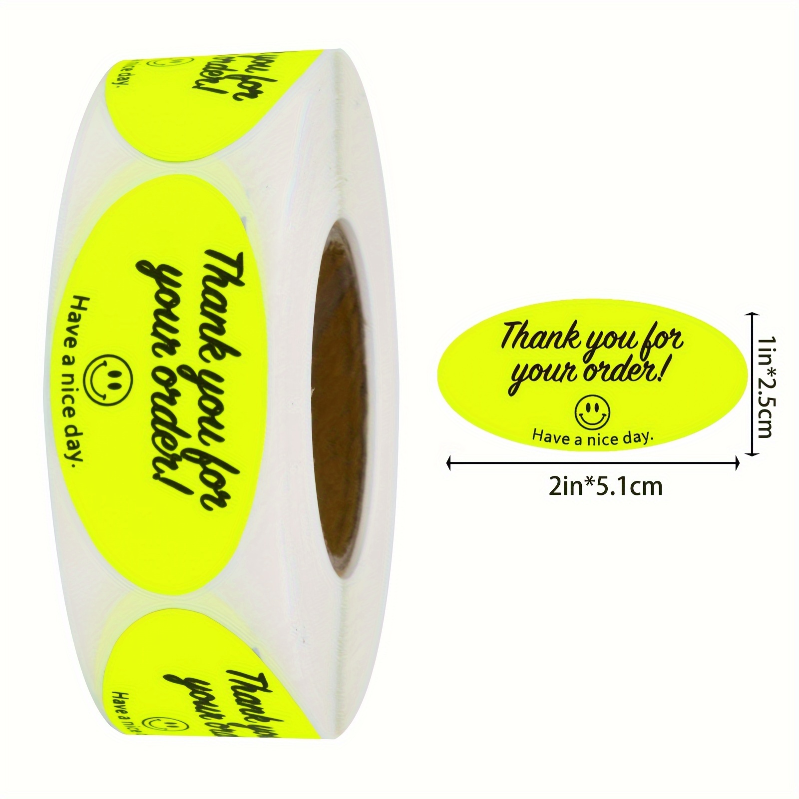 Image of 500pcs Thank You For Your Order Stickers, Fluorescent Yellow Appreciation Labels, Oval 1x2 Inch, Handmade Stickers For Small Business, Envelope Seals, Gift Bag Stickers, Paper Material
