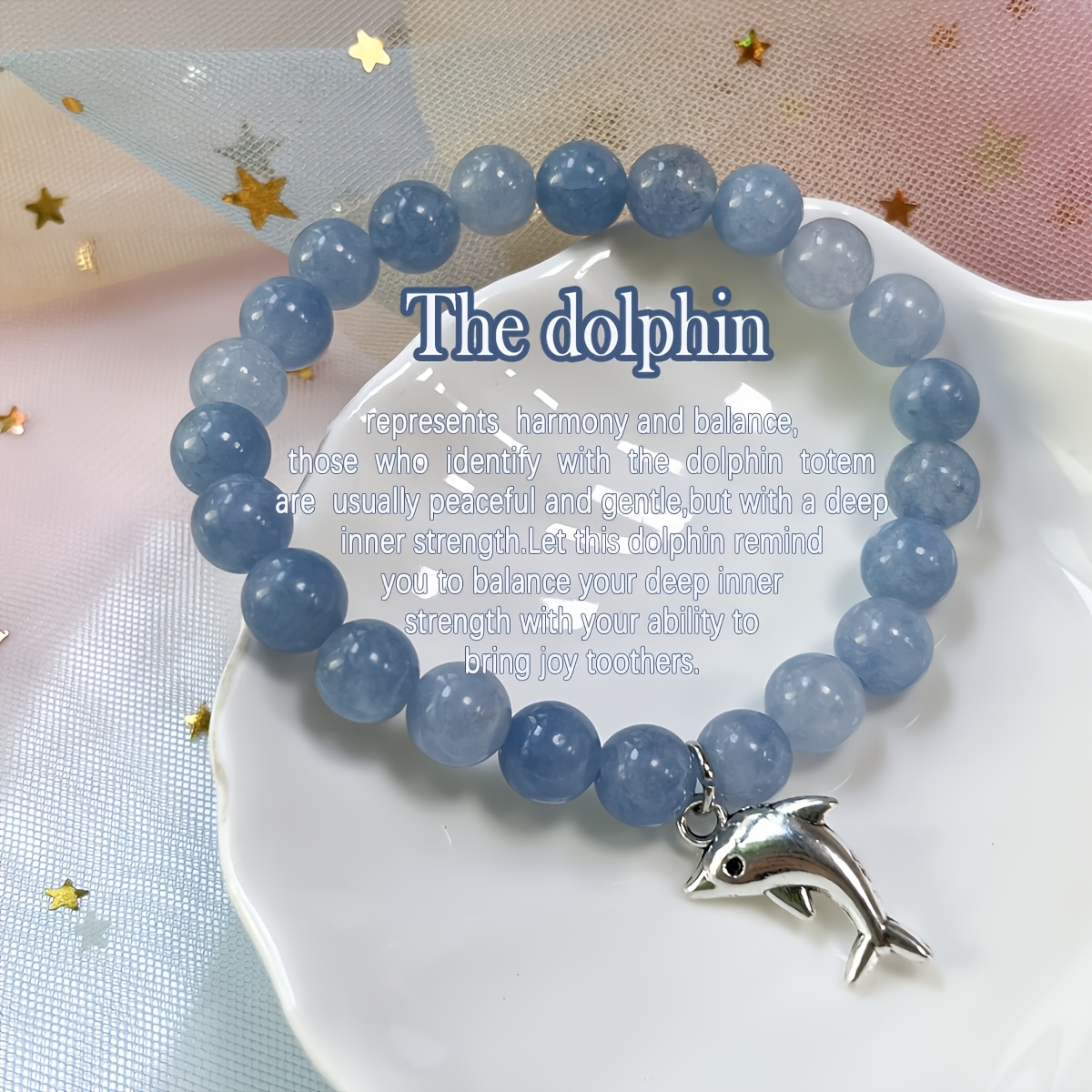 TEMU 1pc Dolphin Lover Gift, 8mm Elastic Bead, Men Women Fashion Bohemian Style Jewelry Accessory