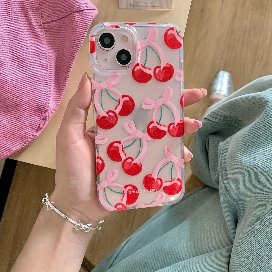 TEMU Cherry Bow Shock-absorbing Transparent All-inclusive Anti-fall Mobile Phone Case Suitable For