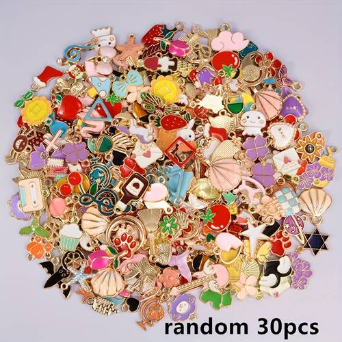 30 50 100pcs random mix enamel pendant cute animal heart flower pendants for jewelry making supplies handmade necklace bracelets keychain additions golden alloy materials moon strawberry charm