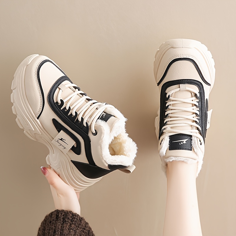 womens winter boots thick warm high top shoes with cushioned pvc sole beige white black synthetic cover upper non slip traction outdoors everyday formal events cold weather footwear winter shoes outdoor footwear plush lined interior durable traction footwear seasonal footwear   cozy lining office wear Product details 7