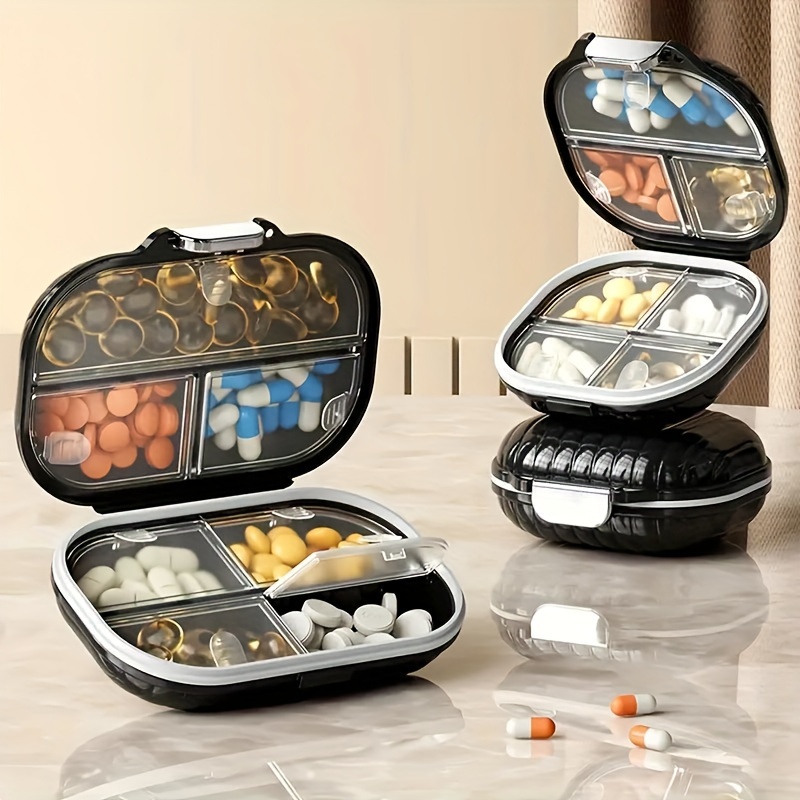 

1pc, 7-day Portable Pill Organizer Box, 7-compartment With Secure Closure, Travel-friendly Sealed Pill Storage Case, Black Shell Design