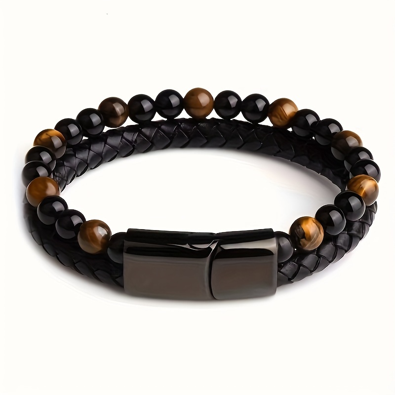 E-shop 1 Stück Einfaches Western-Stil Doppellagiges Kunstleder Armband Geeignet für Herren Alltagskleidung