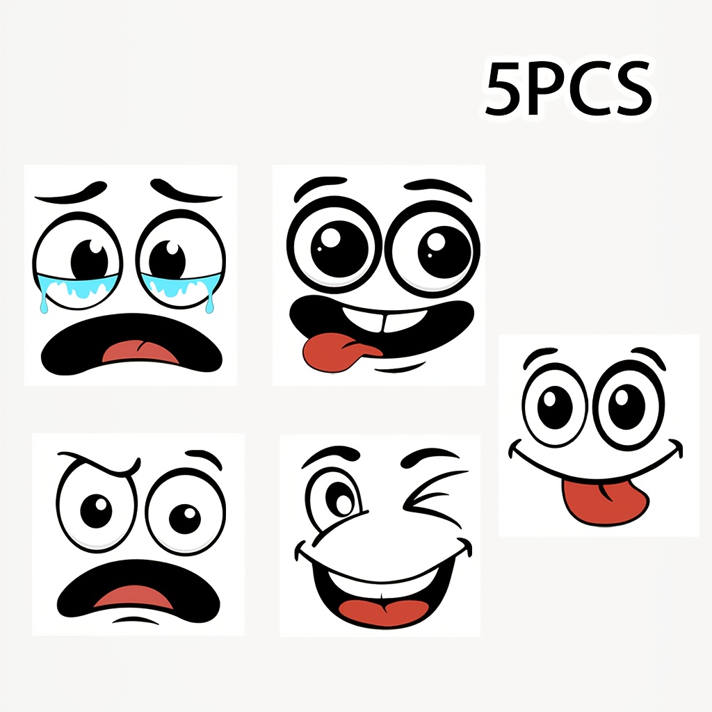 5pcs/set Cartoon Face Stickers - Self-adhesive Removable Decor For Plastic & Glossy Surfaces, Fun Theme Decals For Home, Trash Cans, Walls, Toilets & Refrigerators