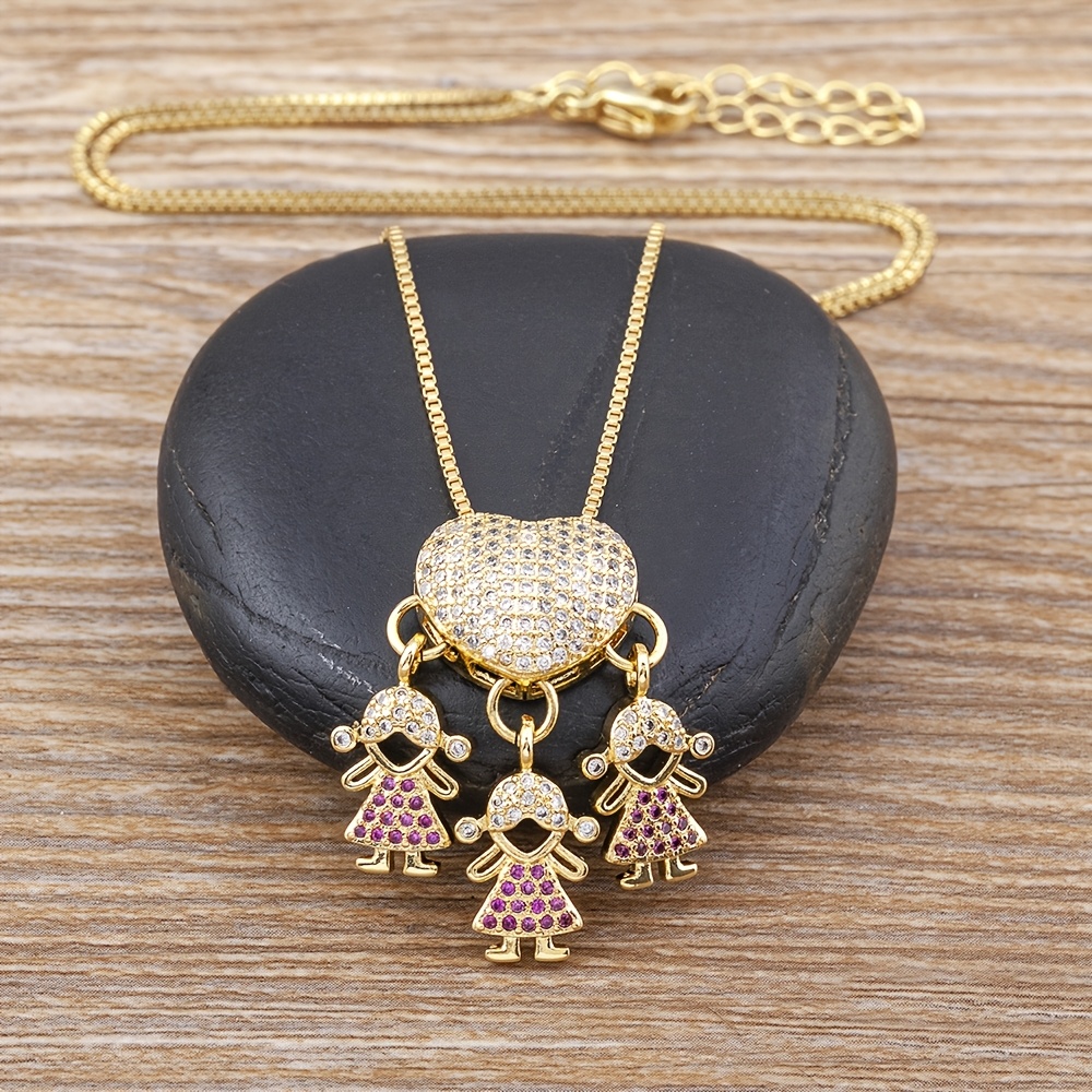 Women's Classic Family Heart Shape Charm Pendant Necklace