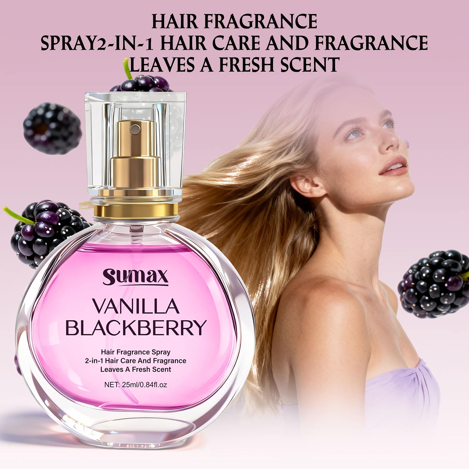 SUMAX vanilla hair spray, blackberry fragrance, hair essential oil perfume, reduce hair dryness and damage, nourish and moisturize, high-quality and lasting fragrance hair spray/body fragrance, suitable for daily/dating, an ideal gift for women
