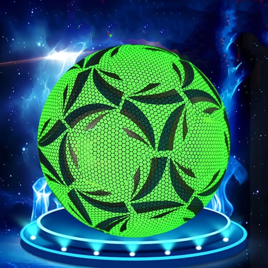 TEMU Reflective Glow In The Dark Soccer Ball Size 5 - Rubber Material And Play, Adult Age Range, Blue (pack Of 1)