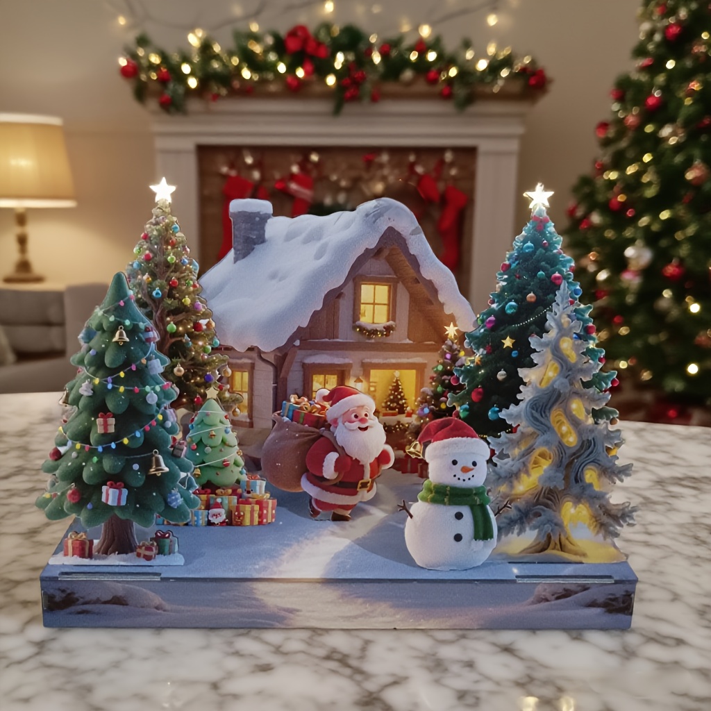 DIY Kerstcottage 3D Puzzel Montageornament, Woonkamer Kerstmagische Scène, Sprookjesachtige Miniatuurwereld, Vol Kerstsfeer! Helende Kleine Ornamenten, Perfect Cadeau voor Kerstmis, Kerstdecoratie, Verzamelbare Bouwen & Accessoires