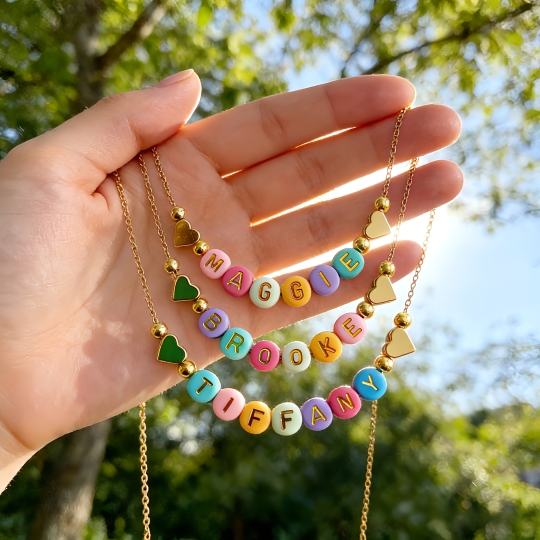 TEMU Personalized Custom Name Necklace With Colorful Beads And , Suitable For Daily Wear Or As A Gift For Or