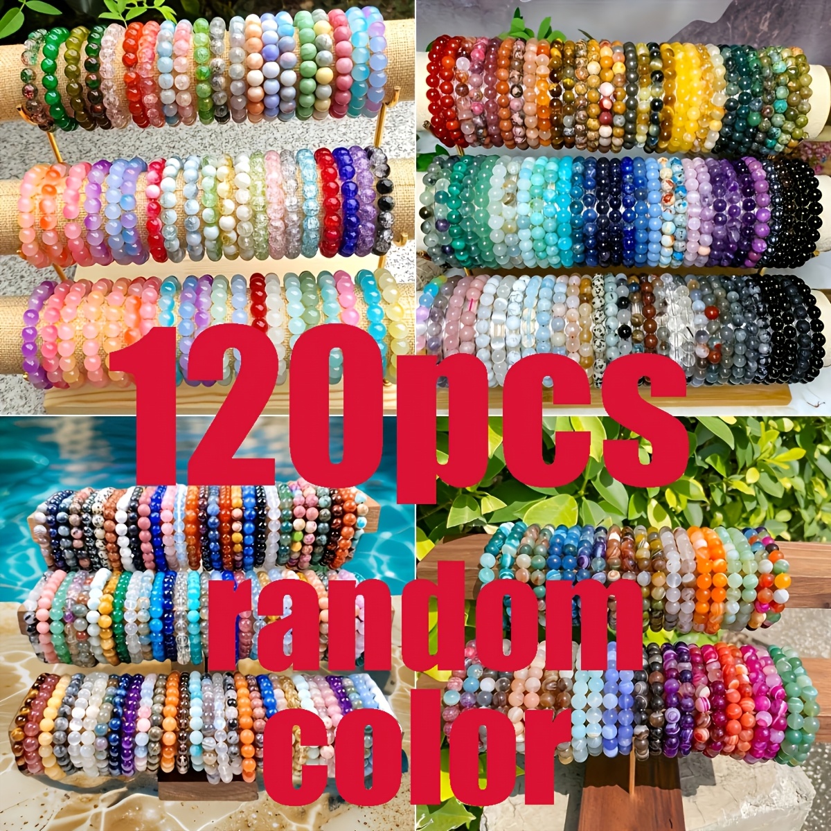 TEMU Random Color Glass Bead Bracelet Set, 120pcs, Unisex Elastic Handmade Jewelry Bracelet, Casual Everyday Accessory, Party Supplies, Suitable Men
