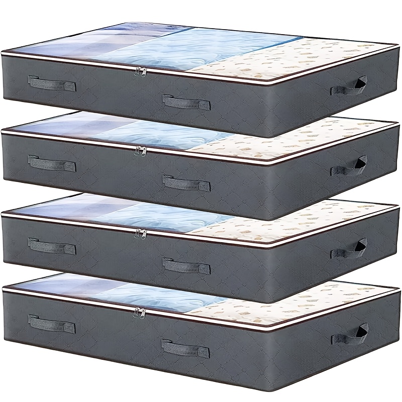 Underbed Storage Boxes, Large Capacity Underbed Storage Bag Organiser, Thick Fabric Storage Boxes With Transparent Window And Reinforced Handles For Blankets Quilts Bedding Clothes, Under-bed Storage