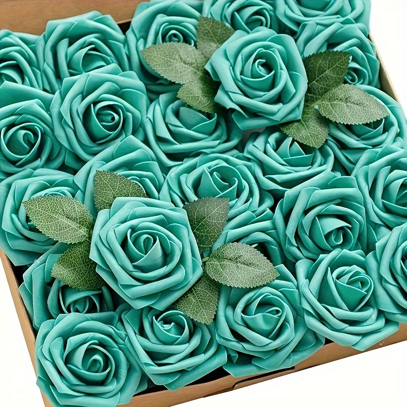 25 Vibrant Turquoise Artificial Roses, Perfect For Wedding Bouquets, Courtyard Decorations, And More
