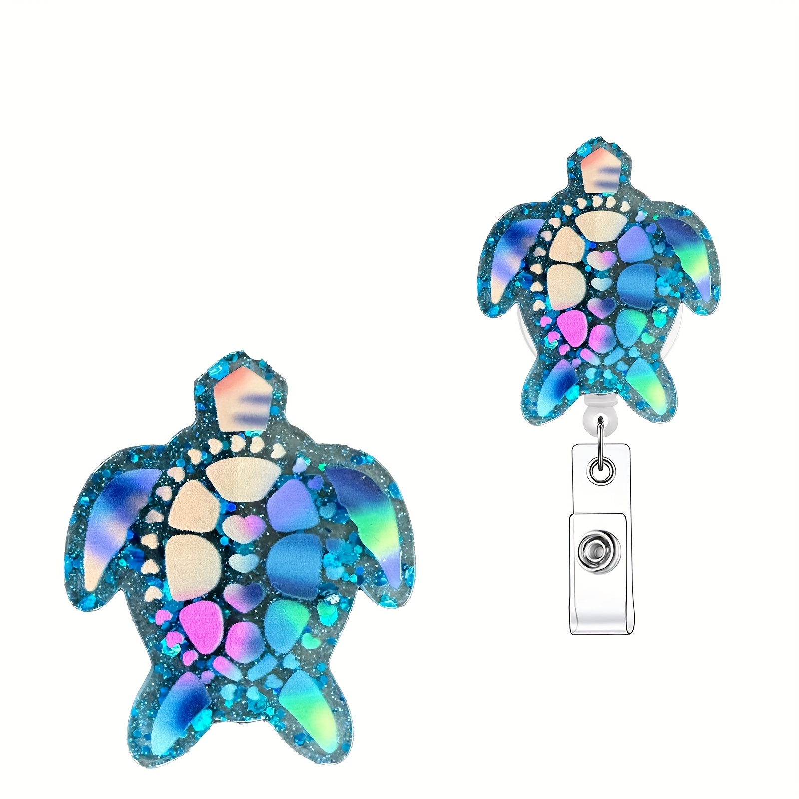 

1pc Glittery Turtle Retractable Badge Reel, Acrylic Name Badge Holder With Id Clip For Nurse Doctor Student