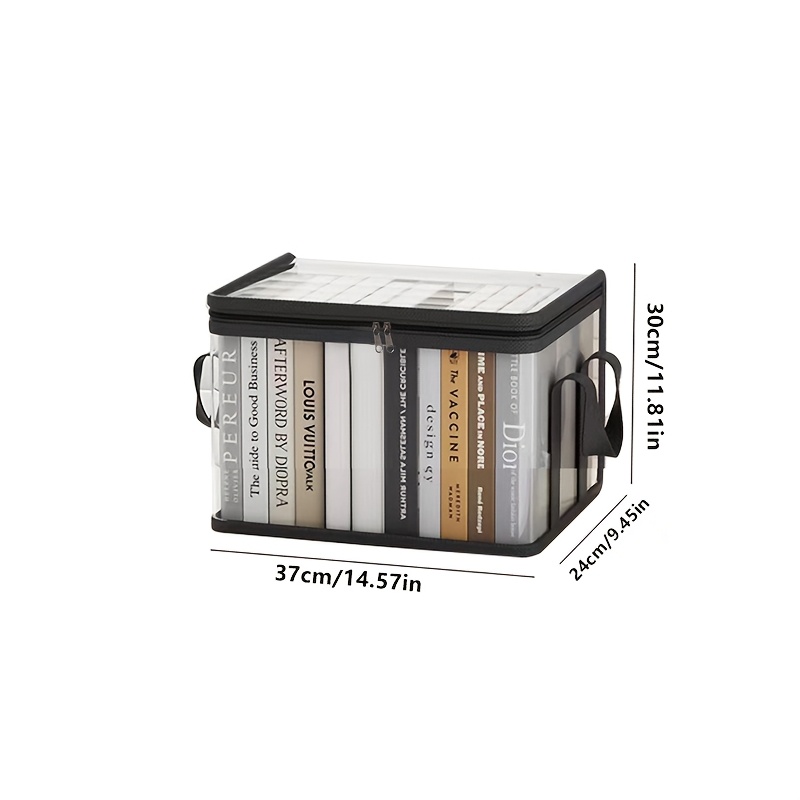TEMU Transparent Book Storage Bag, Foldable, With Handles, Easy To Carry. Desktop Space., Under-bed Storage