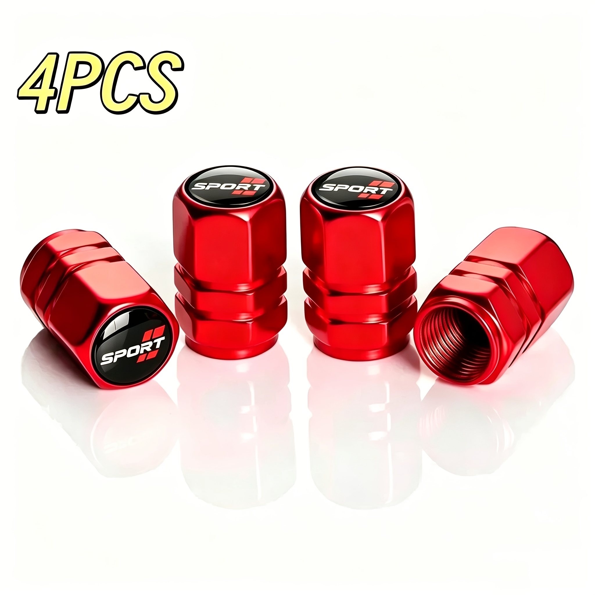 TEMU 4pcs Set Of Hexagonal Aluminum Valve Stem Caps With Sporty Lettering Design, Suitable For Cars, Trucks, Motorcycles, And Bicycles. Stylish And